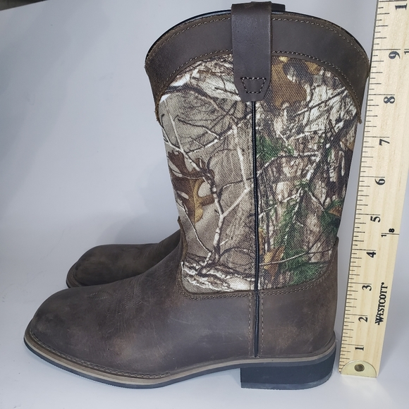 JUSTIN Leather Brown Round Toe Camouflage Boots Youth Sz 2 - Picture 8 of 8